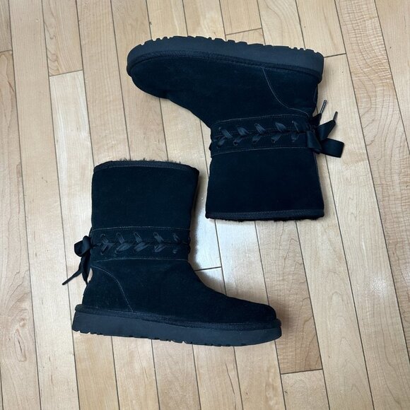 UGG Classic Lace Black Boots Booties Corset Black Size 7 - Picture 3 of 10